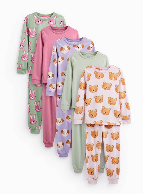 Multi-Coloured Animal Print Pyjama Sets 5-Pack 6-7 years